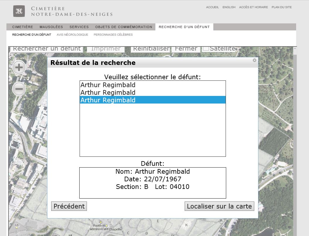 Mention du lieu de sépulture