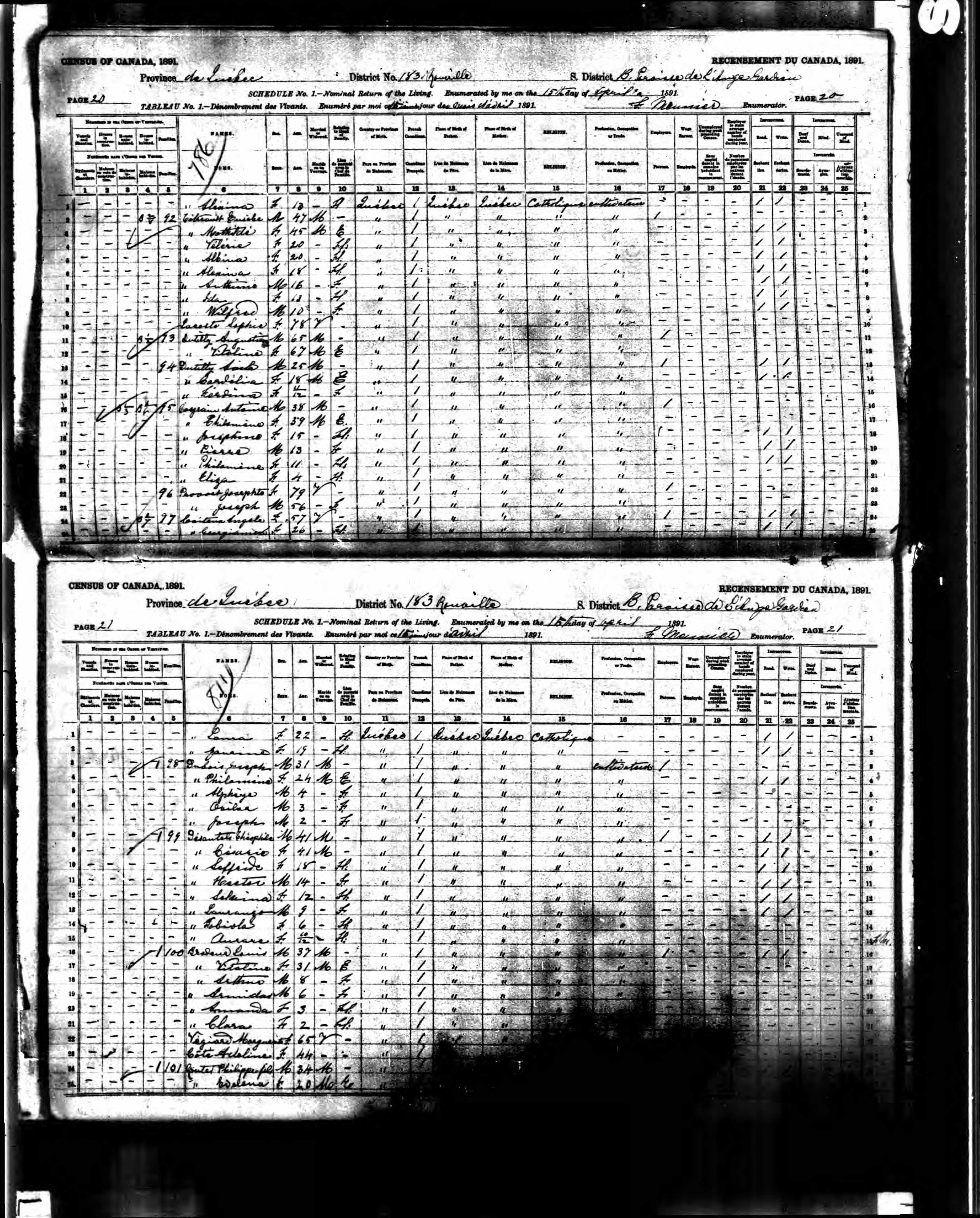 Recensement canadien 1891 Recensement canadien 1891