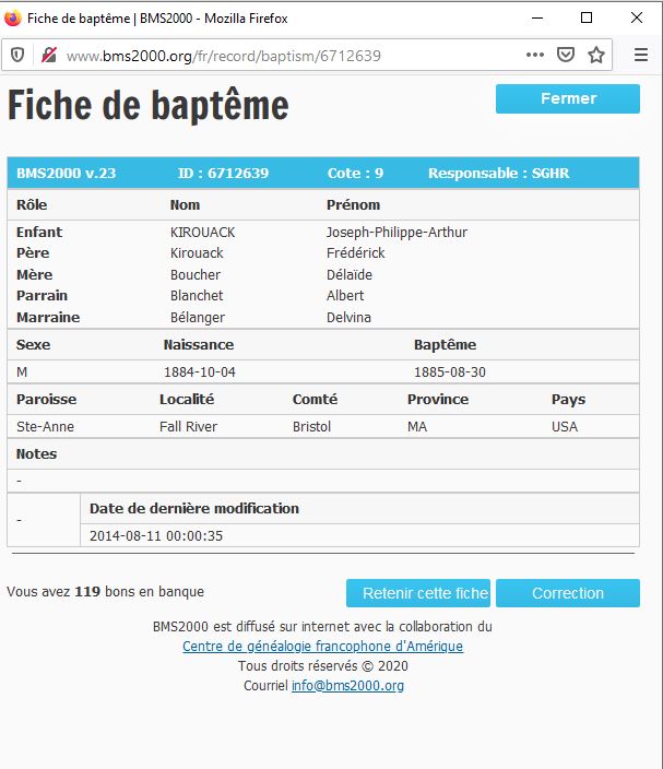 Fiche de baptême de la base de données BMS2000