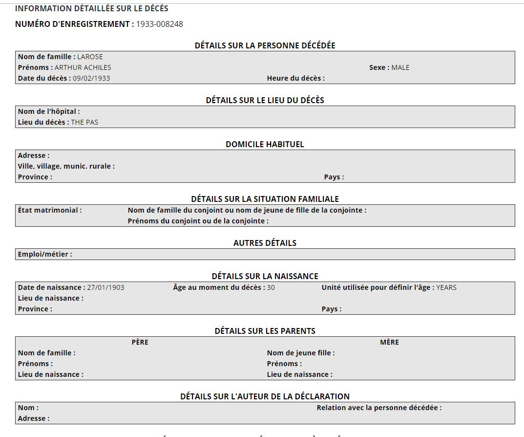 Mention de la date de naissance et de décès