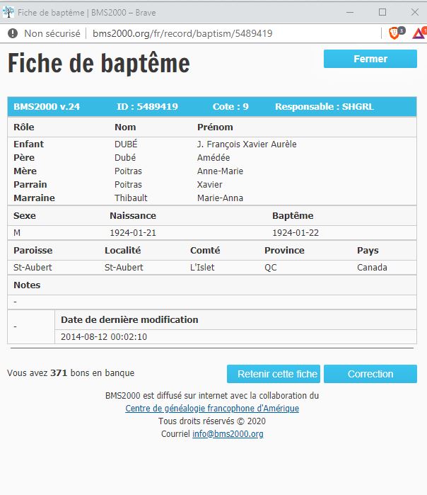 Fiche de baptême de la base de données BMS2000