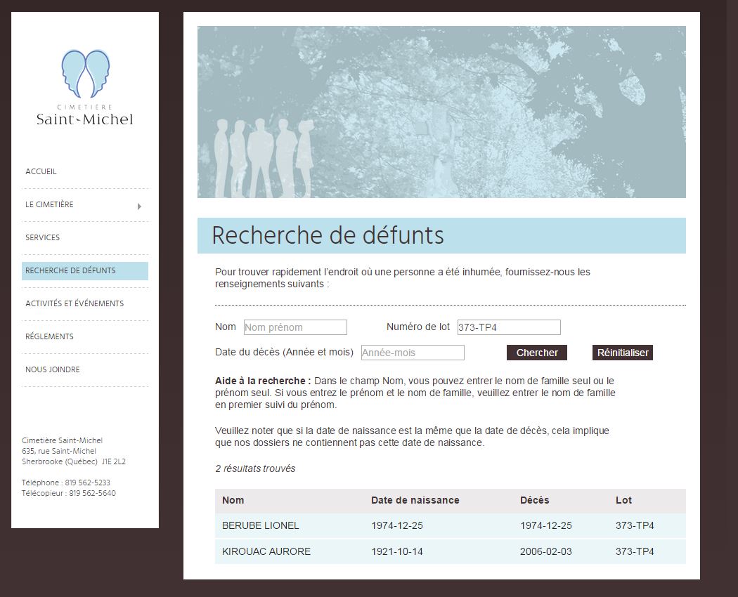 Mention de la date de décès et du lieu de sépulture