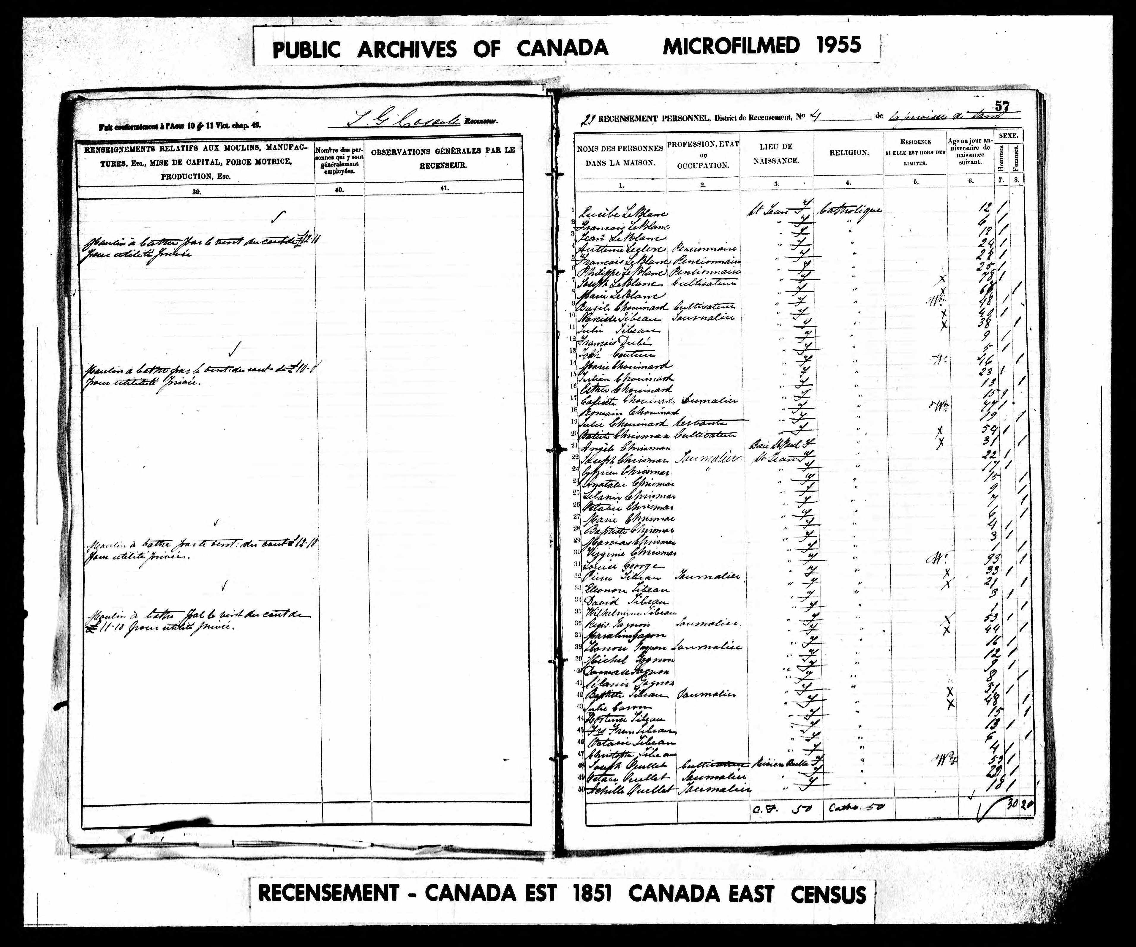 Recensement canadien 1851