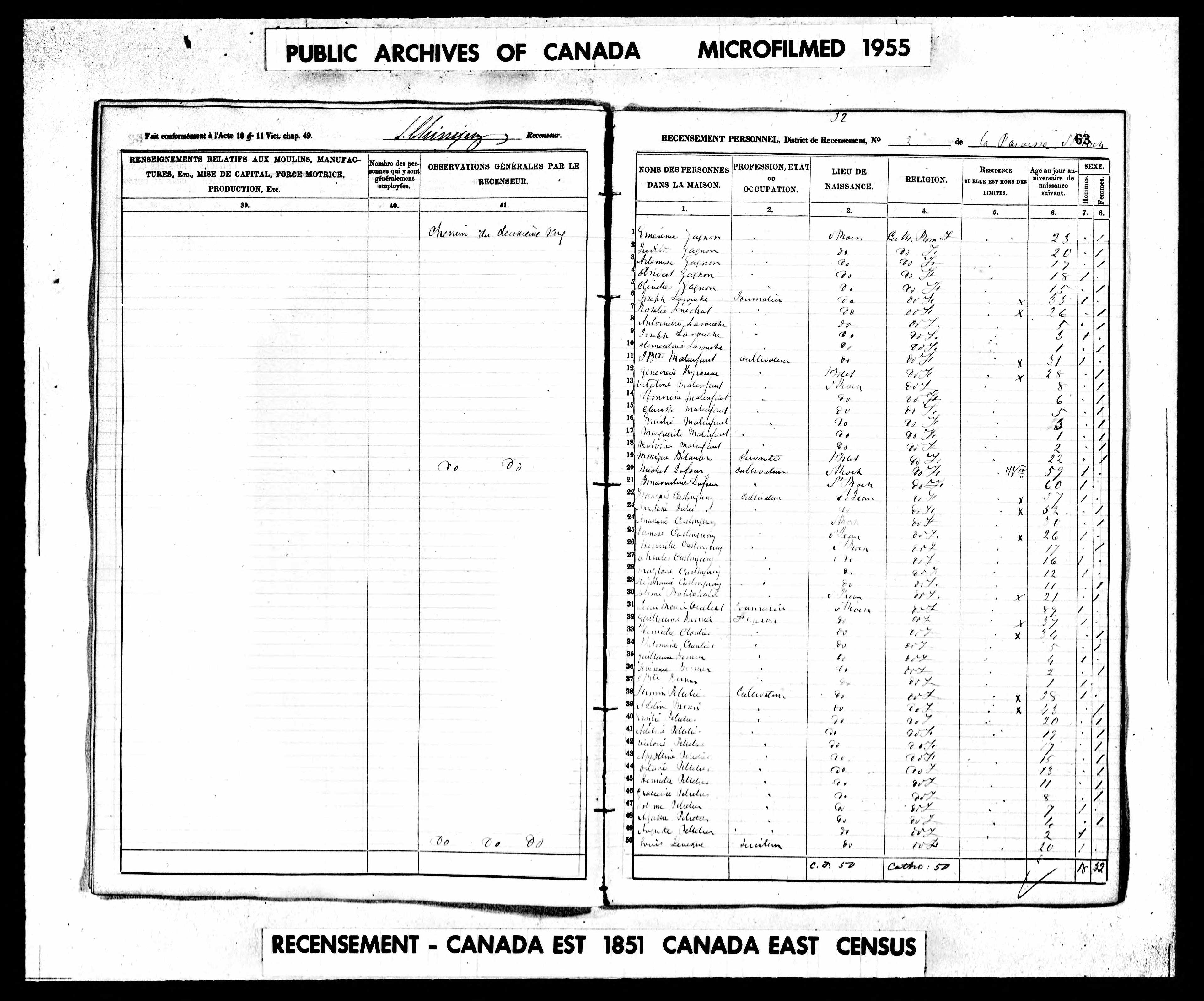 Recensement canadien 1851
