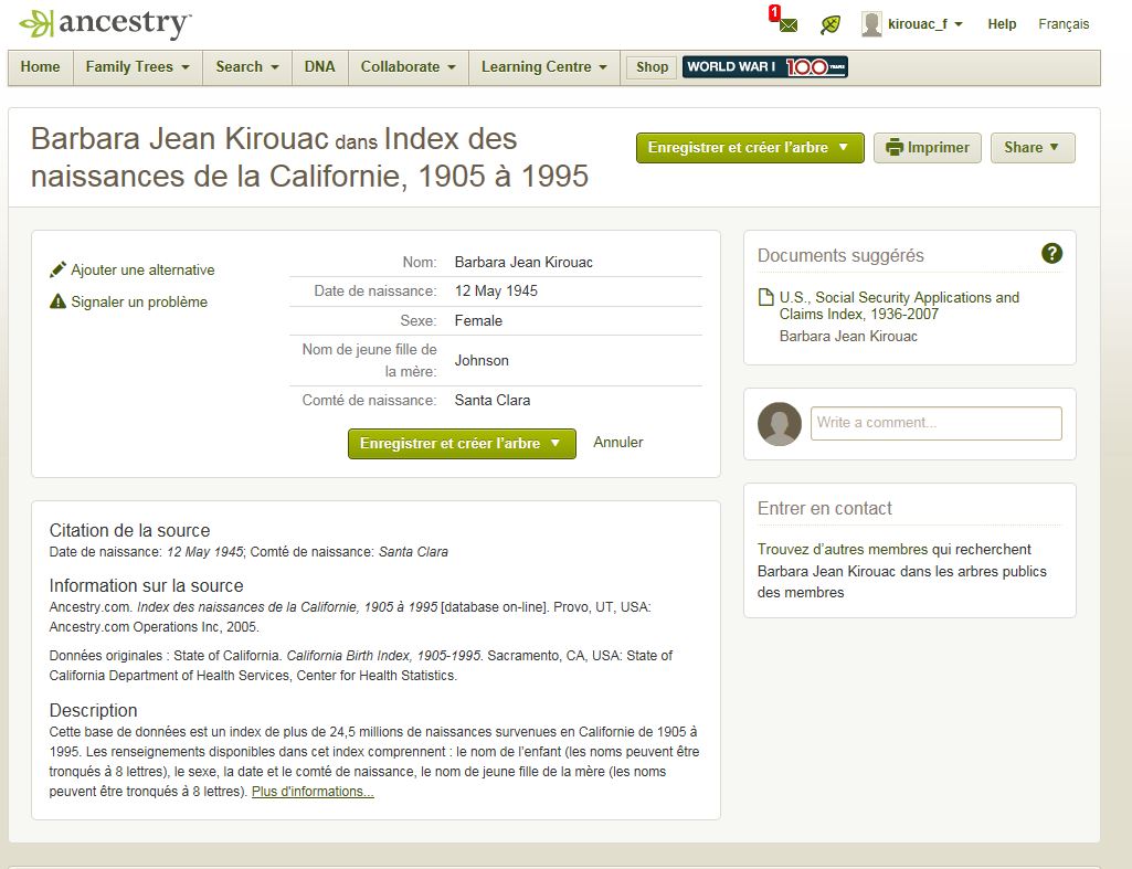 Mention de la naissance