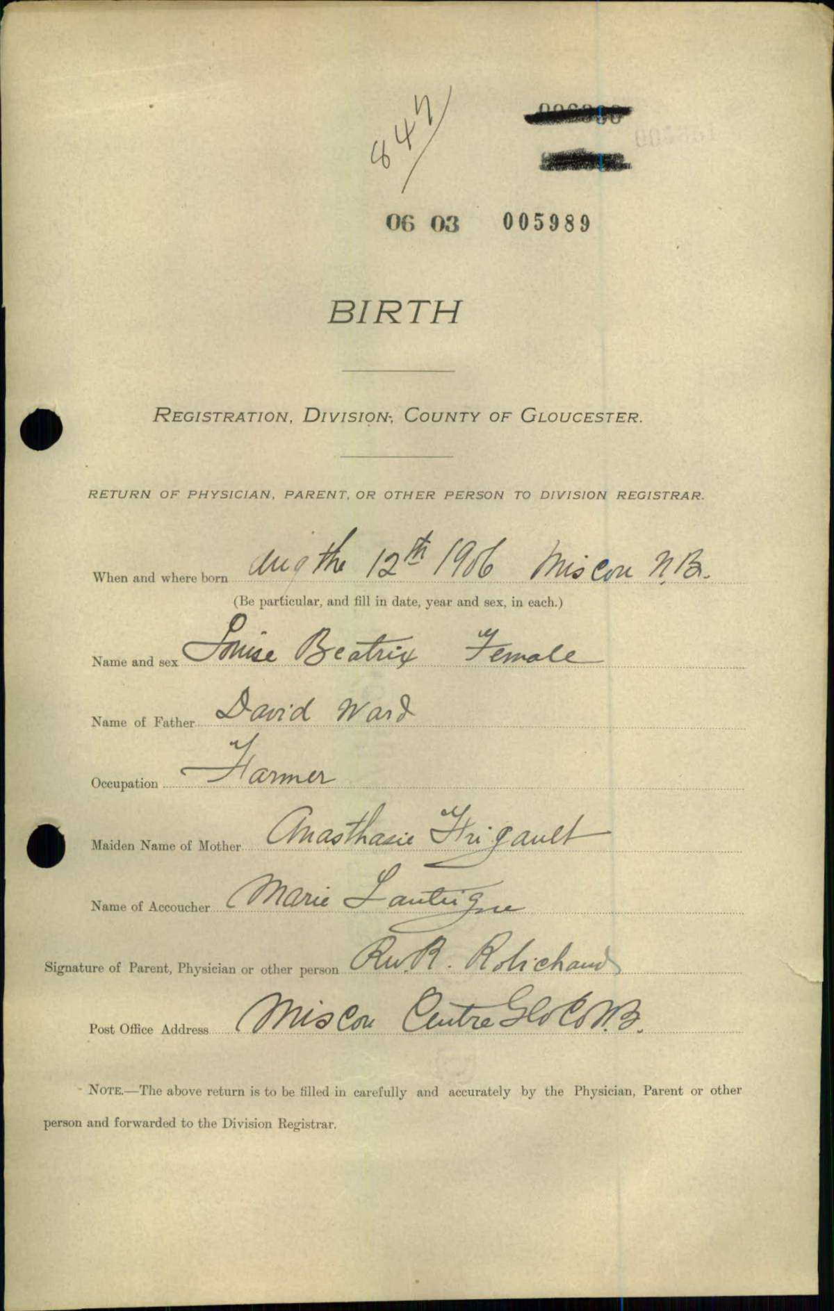 Enregistrement de la naissance Enregistrement de la naissance