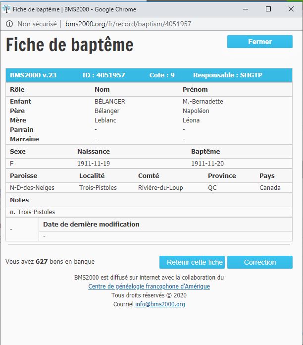 Fiche de baptême de la base de données BMS2000