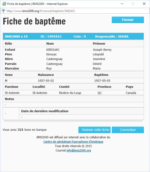 Fiche de baptême de la base de données BMS2000
