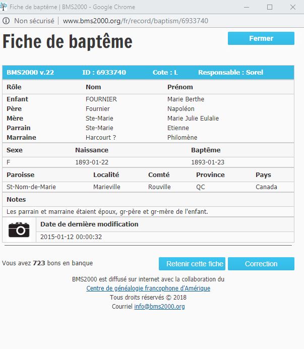 Fiche de baptême de la base de données BMS2000