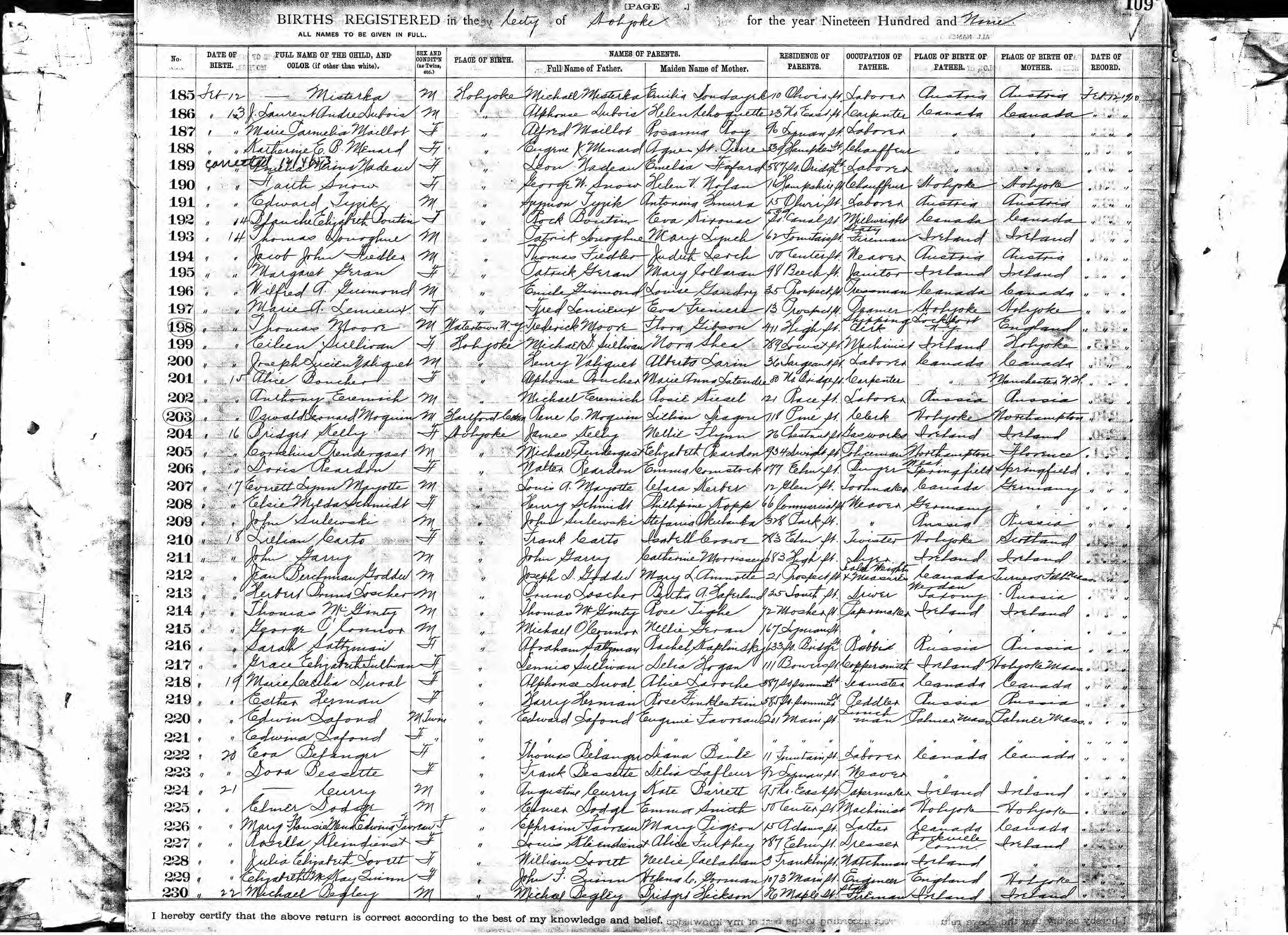 Enregistrement de la naissance Enregistrement de la naissance