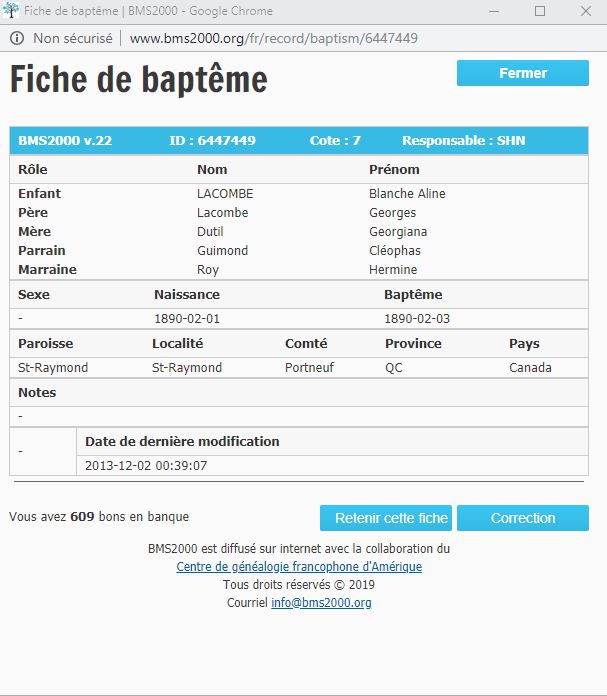 Fiche de baptême de la base de données BMS2000