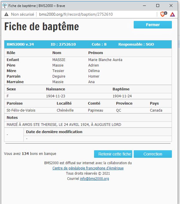 Fiche de baptême de la base de données BMS2000