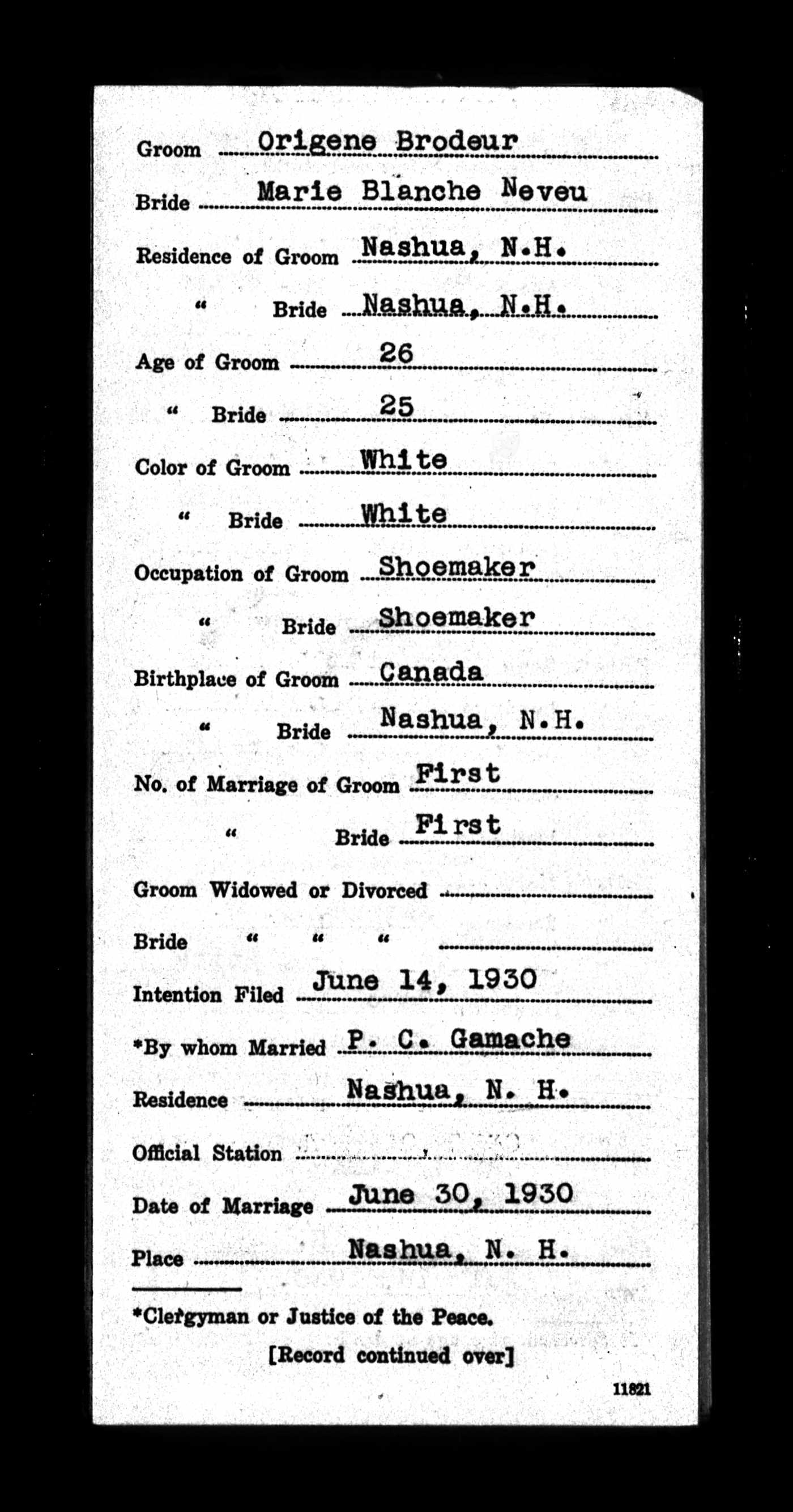 Enregistrement du mariage, recto