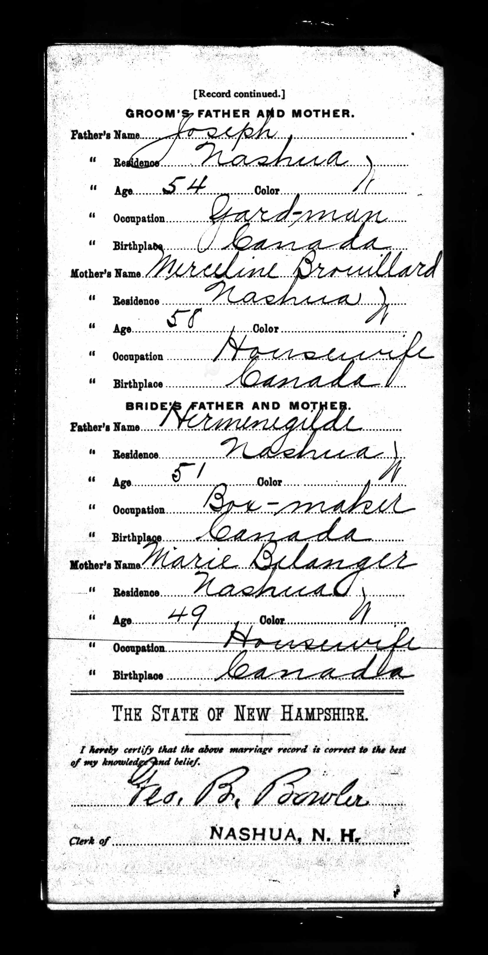 Enregistrement du mariage, verso