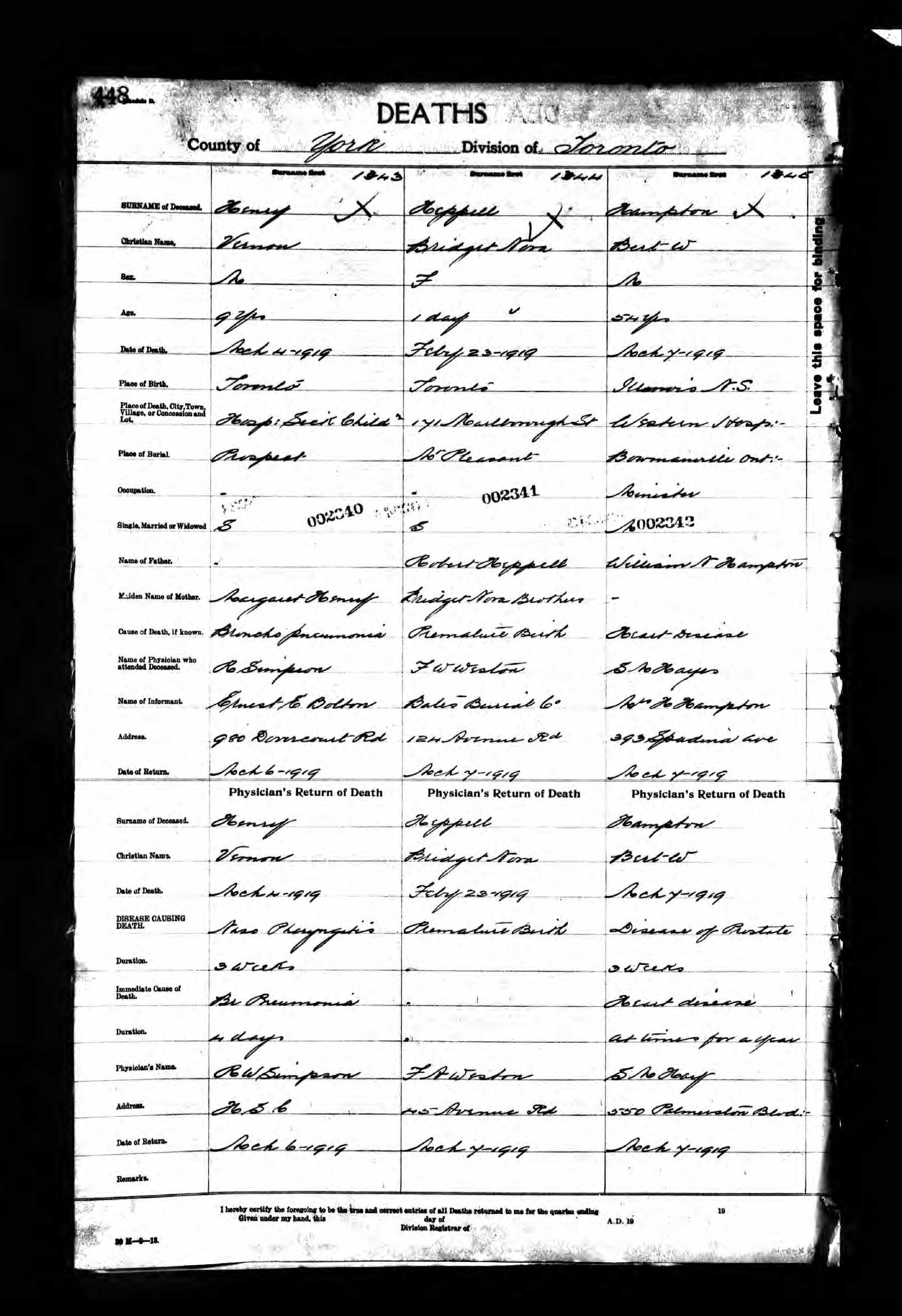 Enregistrement du décès