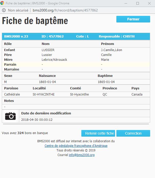 Fiche de baptême de la base de données BMS2000