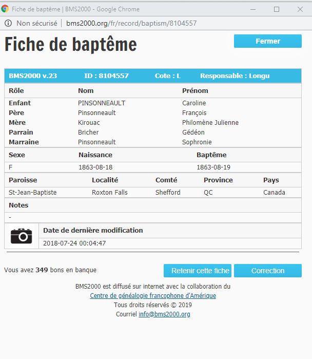 Fiche de baptême de la base de données BMS2000