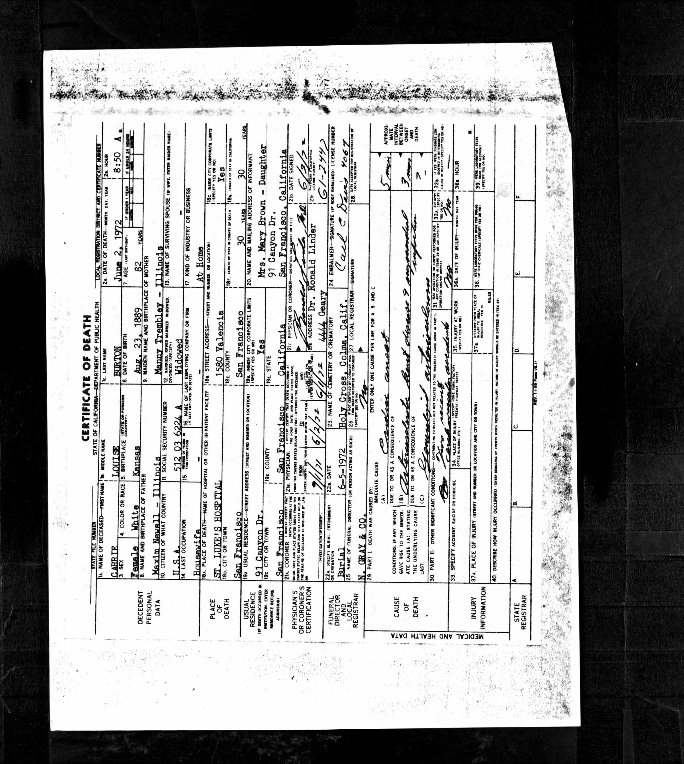Certificat de décès Certificat de décès