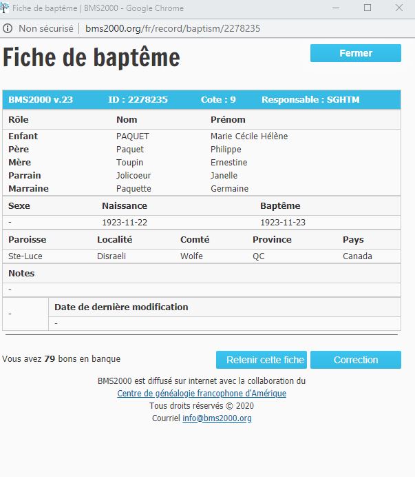 Fiche de baptême de la base de données BMS2000
