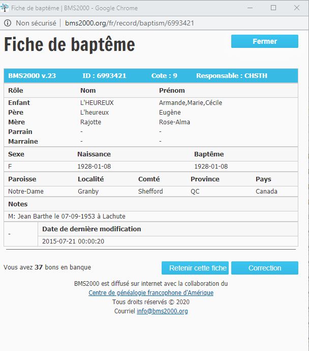 Fiche de baptême de la base de données BMS2000