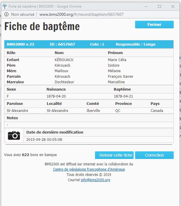 Fiche de baptême de la base de données BMS2000 Fiche de baptême de la base de données BMS2000