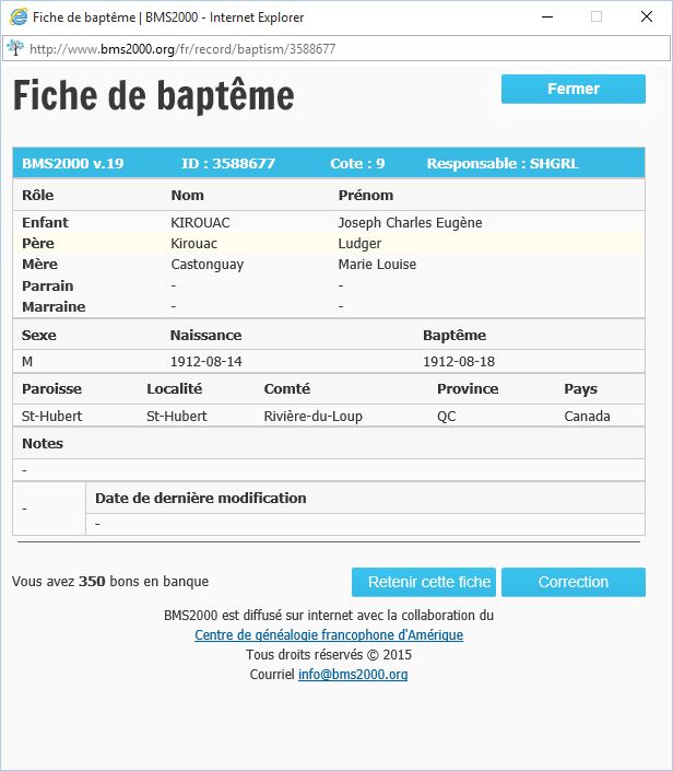 Fiche de baptême de la base de données BMS2000