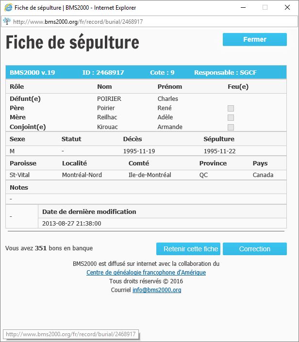 Fiche de sépulture de la base de données BMS2000 Fiche de sépulture de la base de données BMS2000