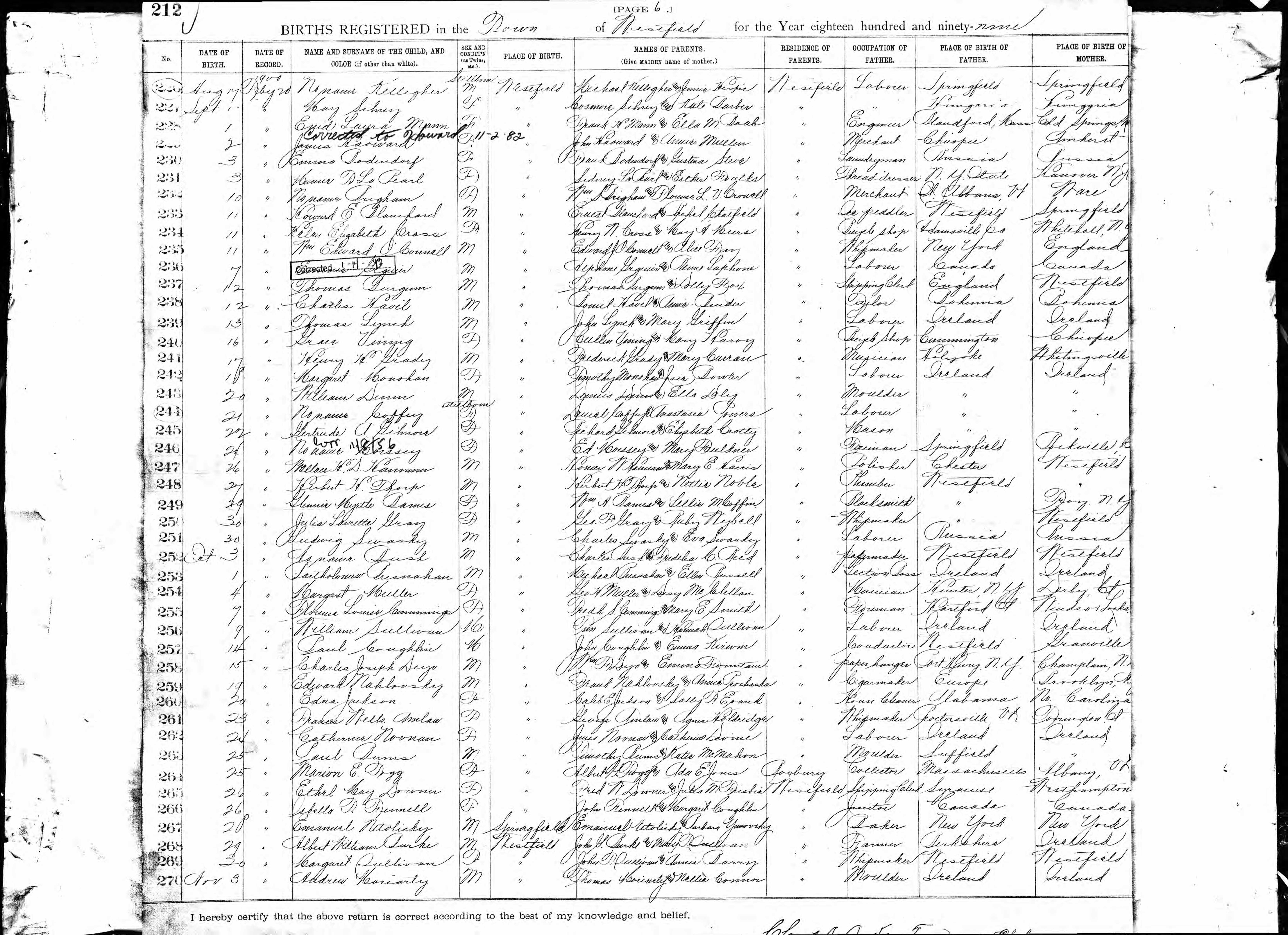 Enregistrement de la naissance