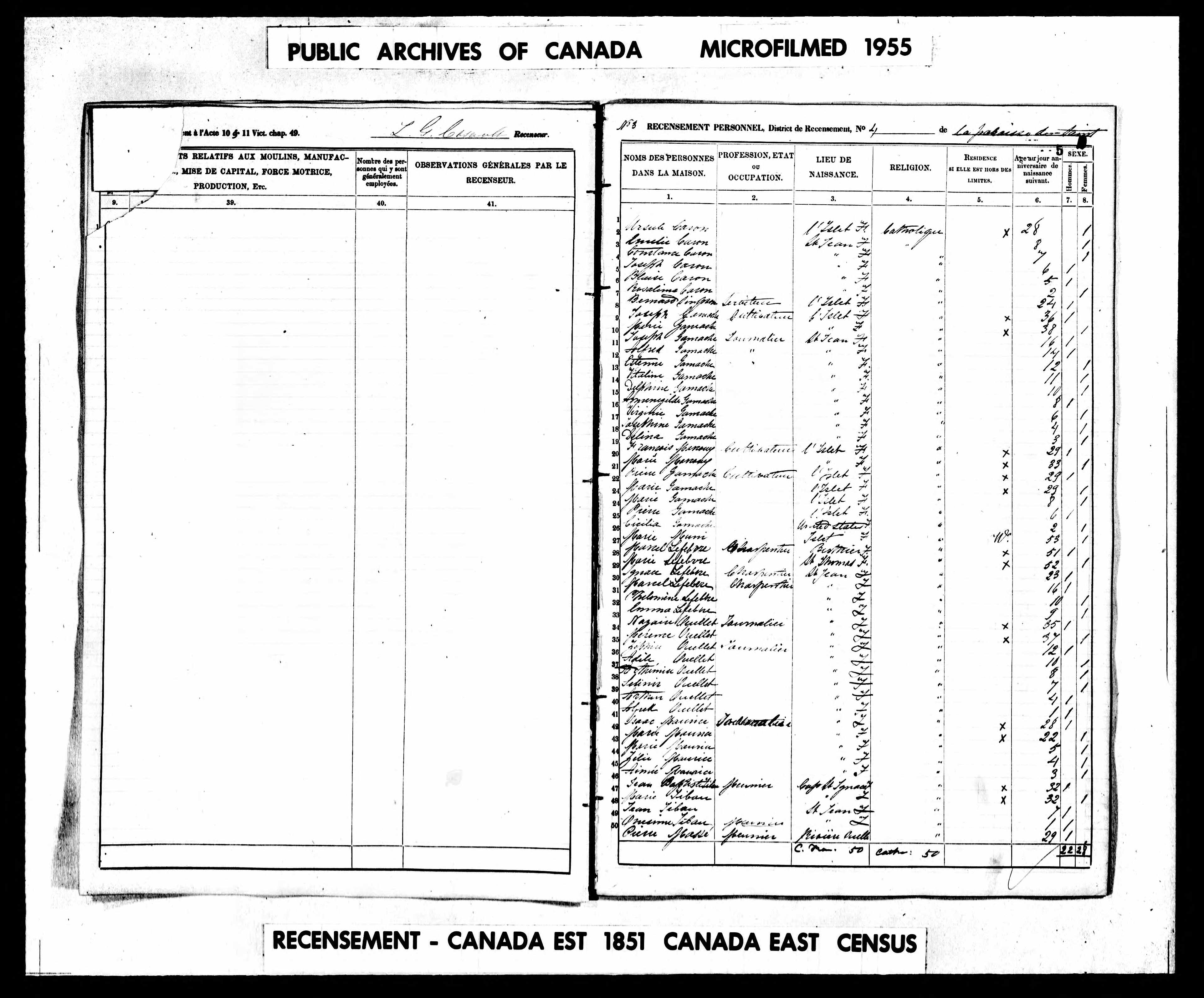 Recensement canadien 1851