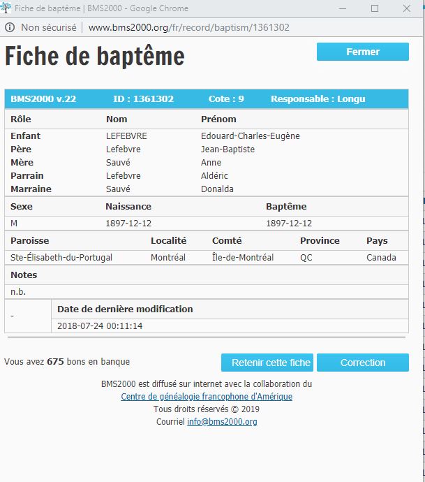 Fiche de baptême de la base de données BMS2000