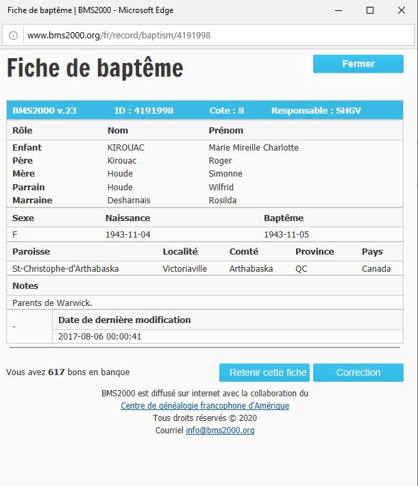 Fiche de baptême de la base de données BMS2000