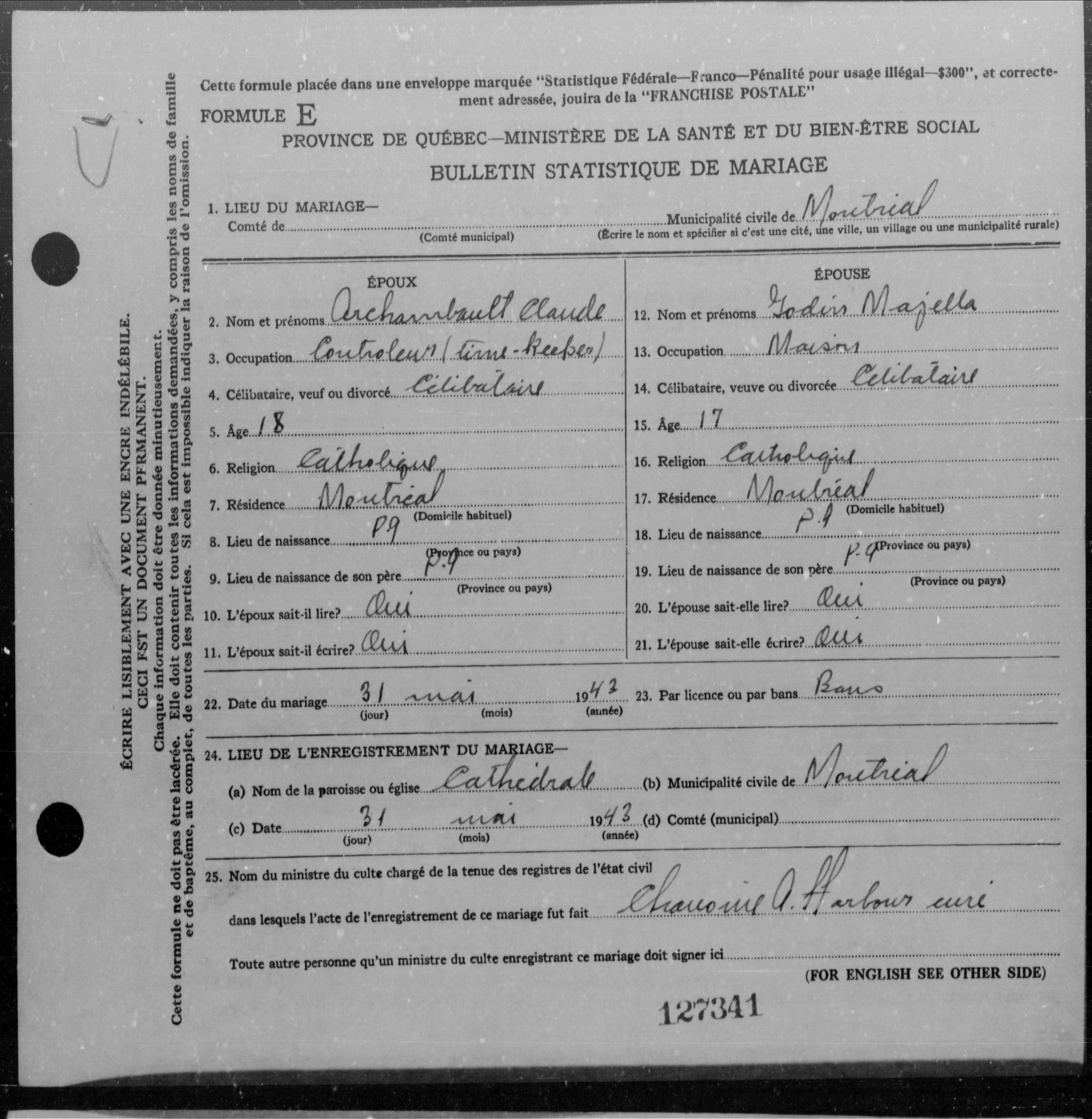 Enregistrement du mariage
