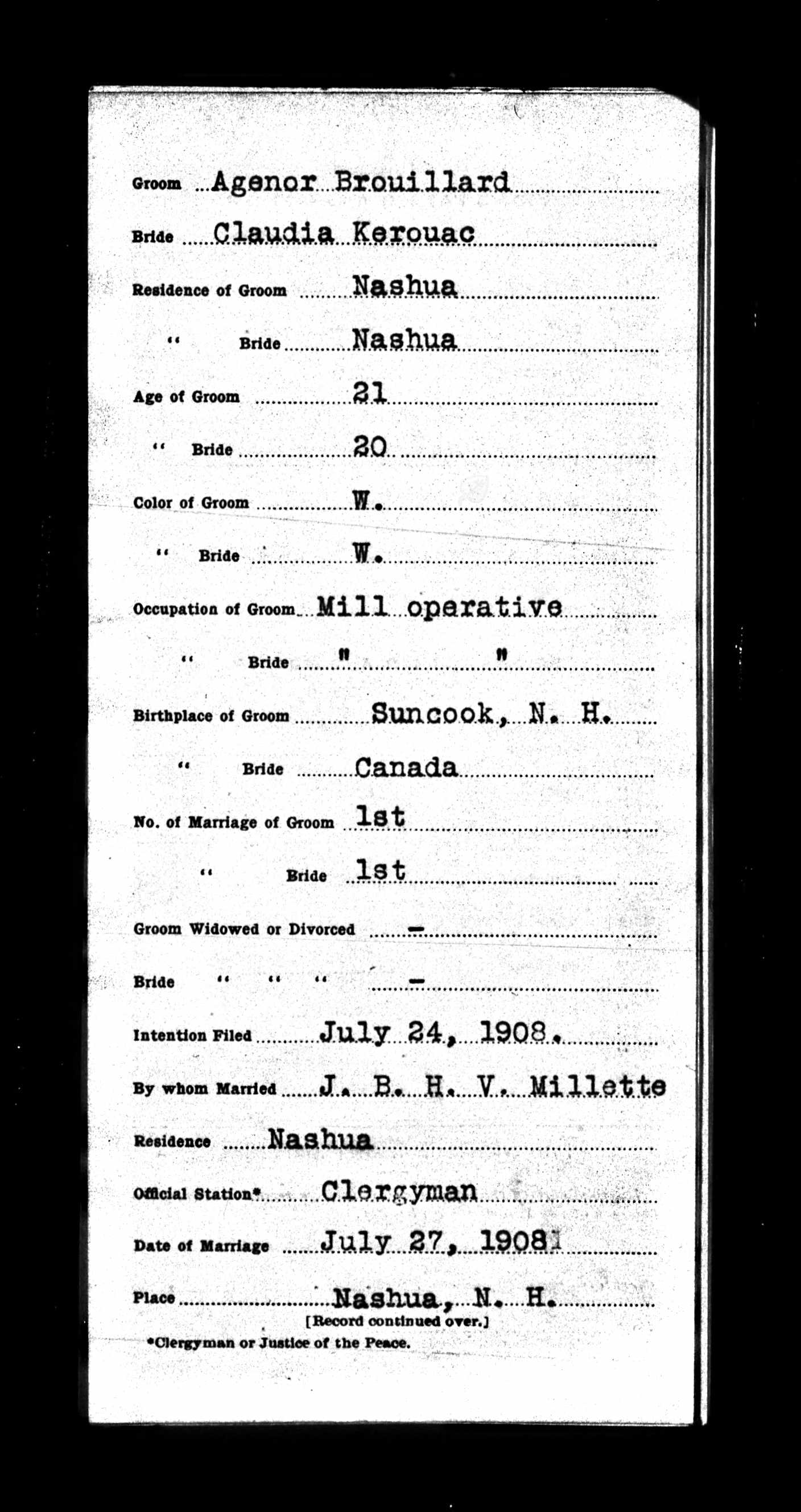 Enregistrement du mariage, recto