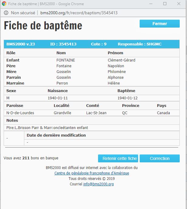 Fiche de baptême de la base de données BMS2000