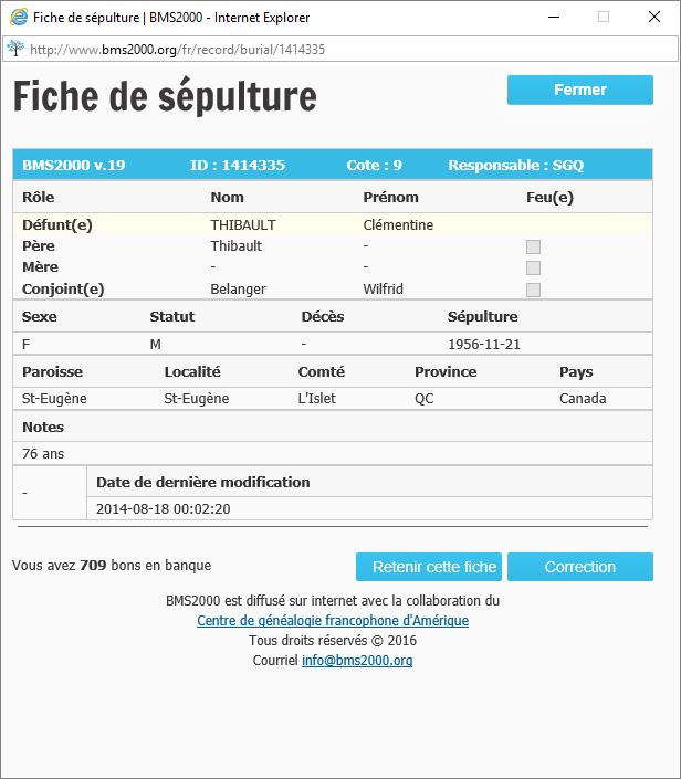 Fiche de sépulture de la base de données BMS2000