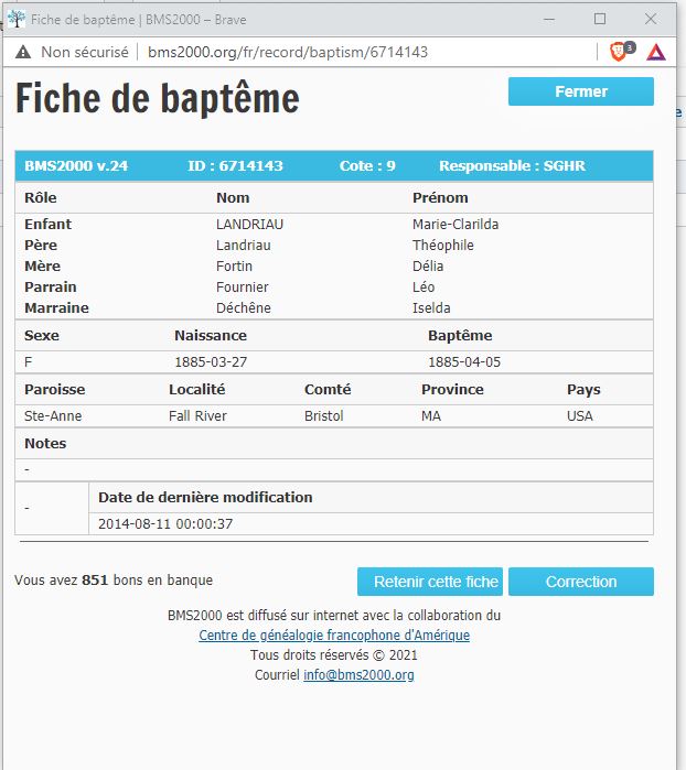 Fiche de baptême de la base de données BMS2000