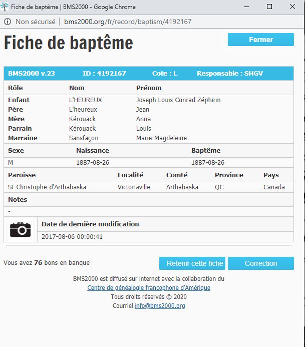 Fiche de baptême de la base de données BMS2000