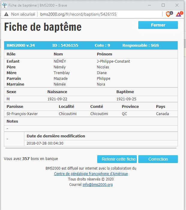 Fiche de baptême de la base de données BMS2000