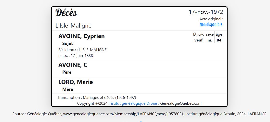 Mention du décès