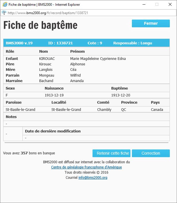 Fiche de baptême de la base de données BMS2000