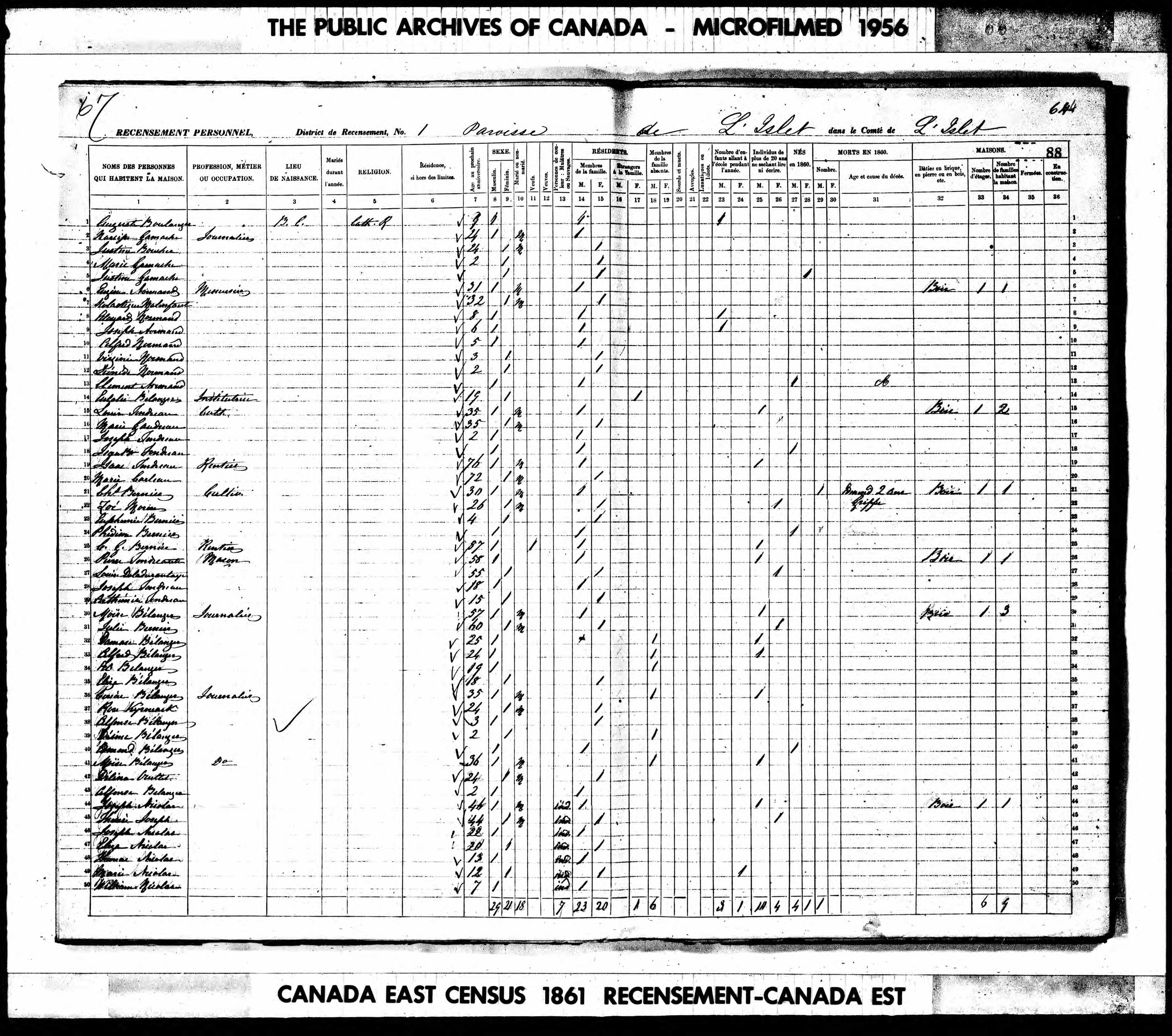 Recensement canadien 1861 Recensement canadien 1861