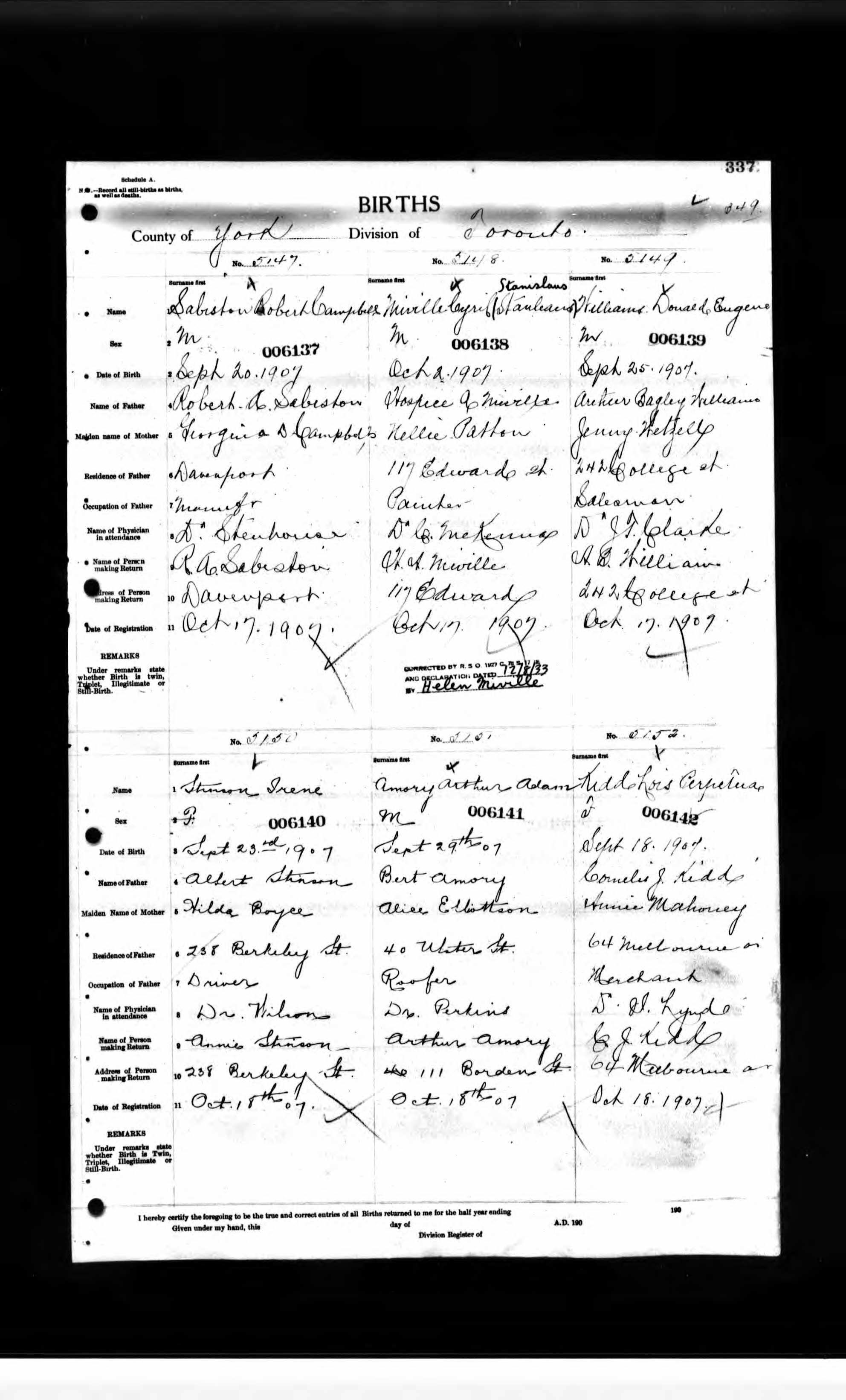 Enregistrement de la naissance