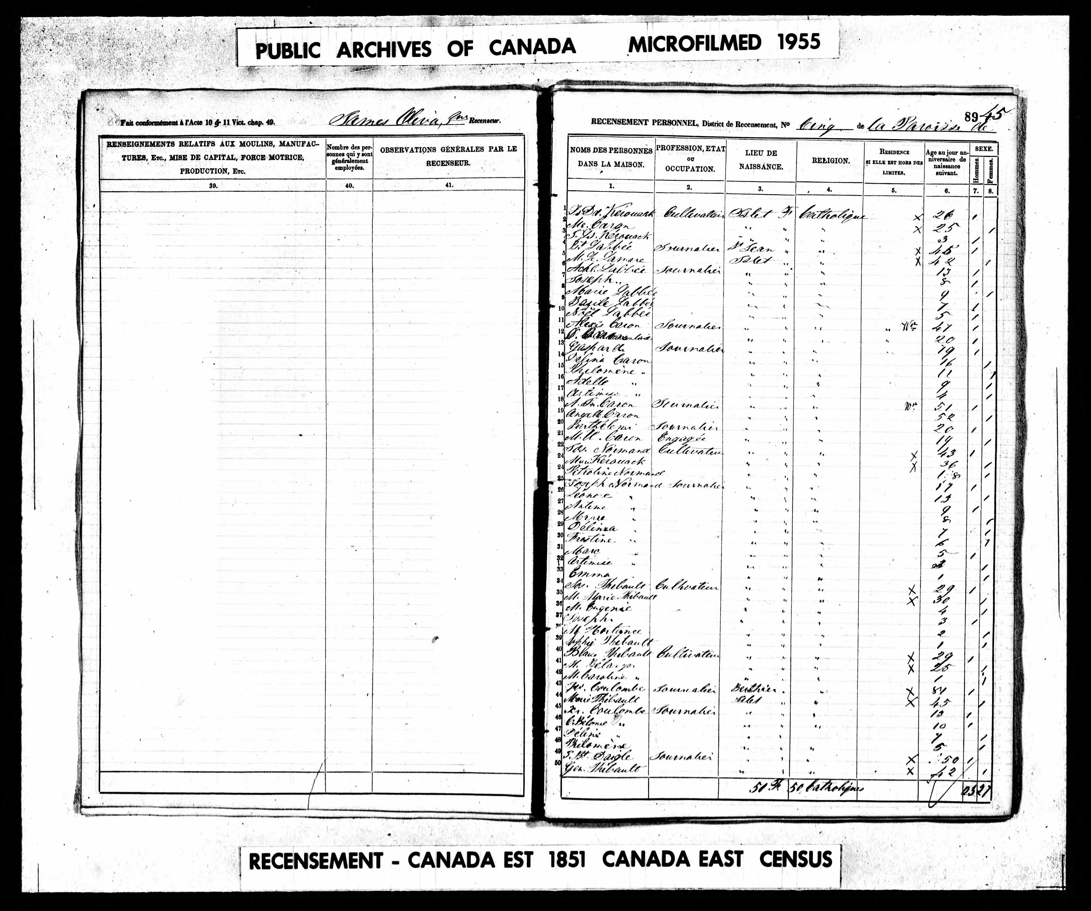 Recensement canadien 1851