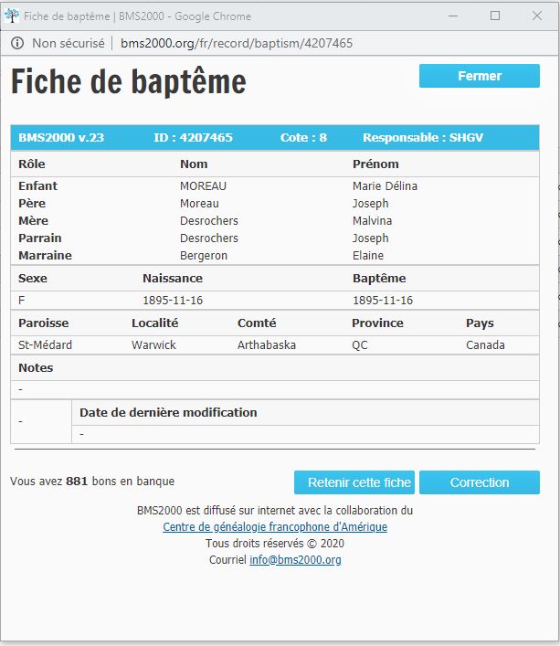 Fiche de baptême de la base de données BMS2000