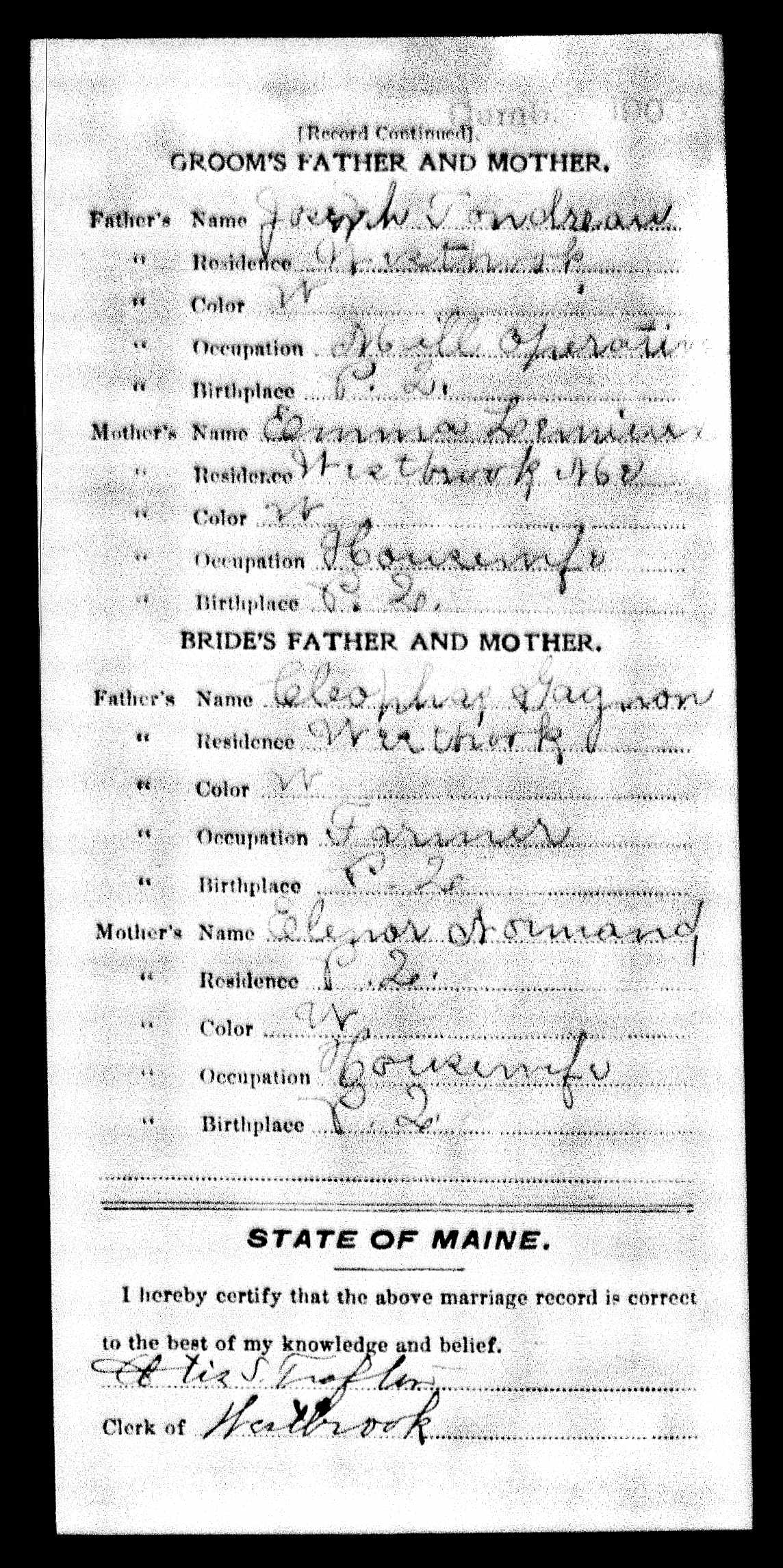 Enregistrement du mariage, verso