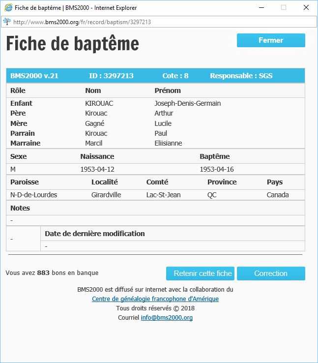 Fiche de baptême de la base de données BMS2000