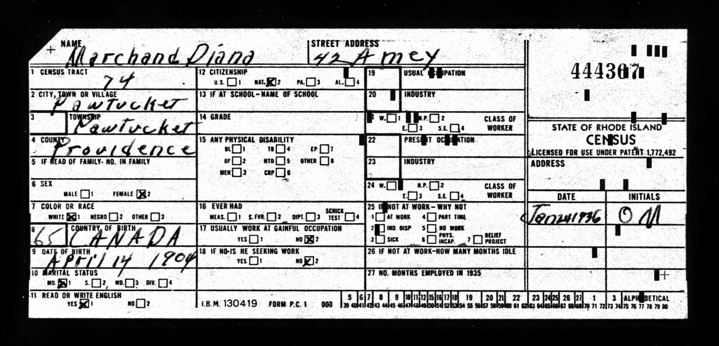 Recensement de l'État du Rhode Island 1935