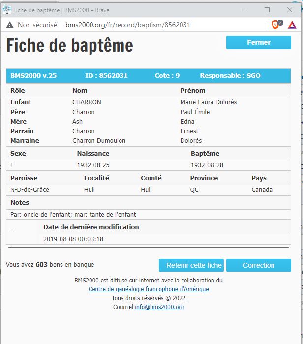 Fiche de baptême de la base de données BMS2000