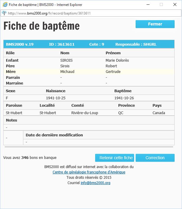 Fiche de baptême de la base de données BMS2000