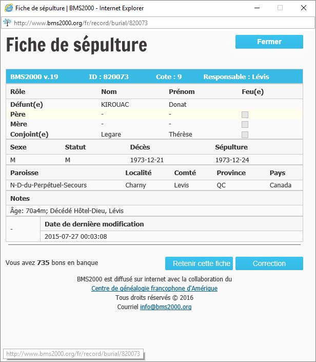 Fiche de sépulture de la base de données BMS2000